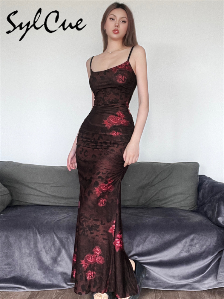 Women'S Red Formal Wear - Sylcue Rosso Stampato Design Summer Party